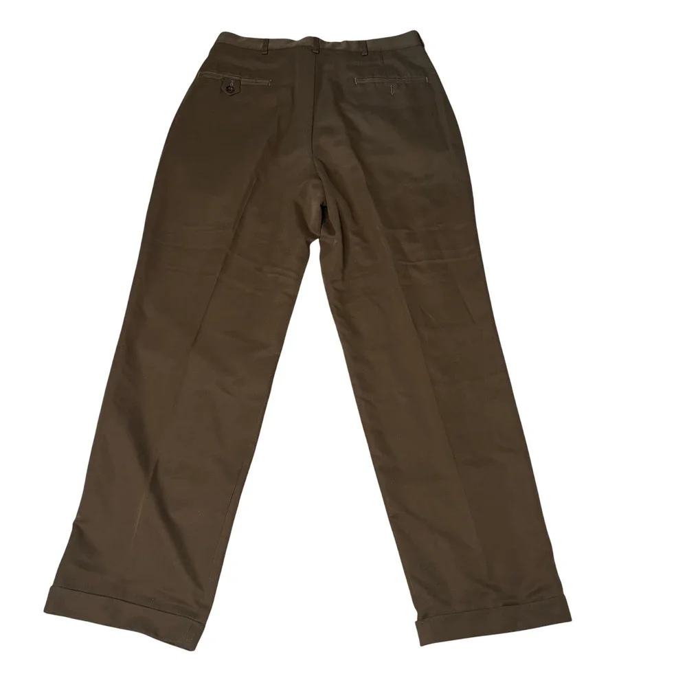 Haggar Dress Pants Mens 30x30 Brown Excellent Pleated Cuffed Black Label Trouser